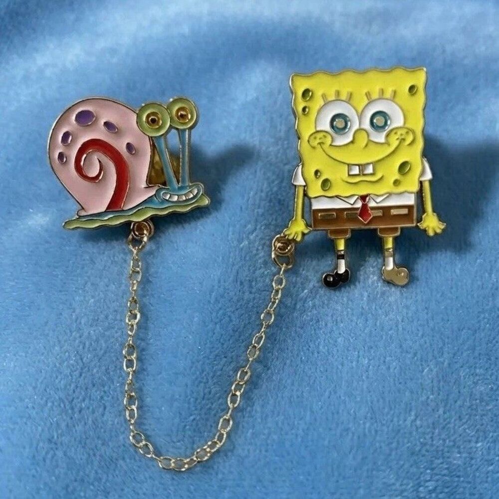 SpongeBob SquarePants Gary Snail Enamel Pin Connected Chain Lapel Brooch Quirky